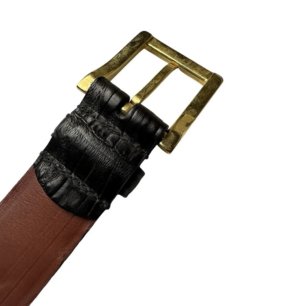 Bespoke Black Genuine Crocodile Belt Brass Buckle 1.25 Inch Width Size 34 USA